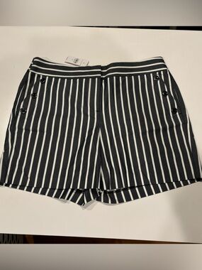 Ann Taylor NEW Sailor Shorts Grey White Stripe Womens 10 Zip Front Pockets